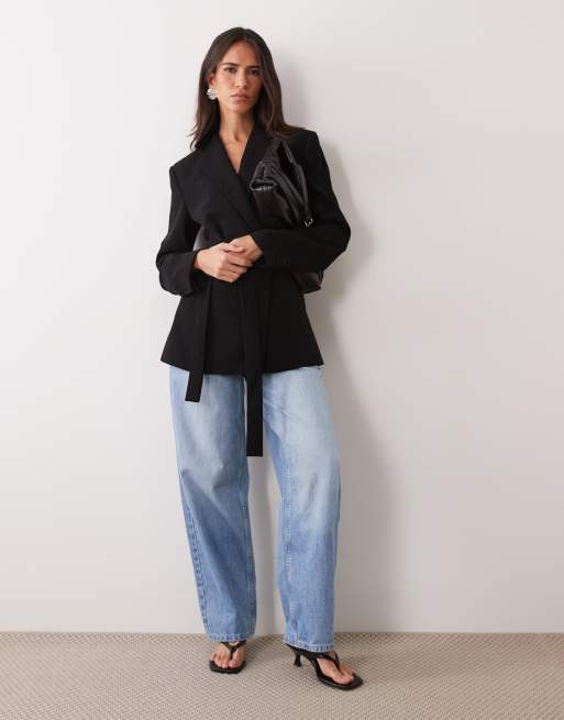 Mango tie waist blazer in black, 2 of 4
