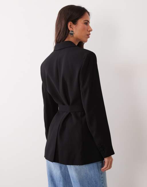 Mango tie waist blazer in black, 4 of 4