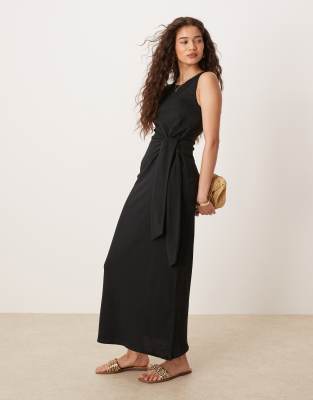 Mango Tie Waist Detail Midaxi Dress In Black