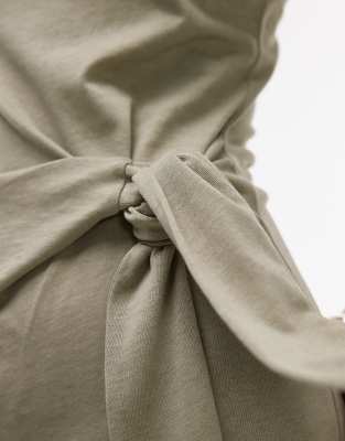 Mango Tie Waist Detail Midaxi Dress In Green