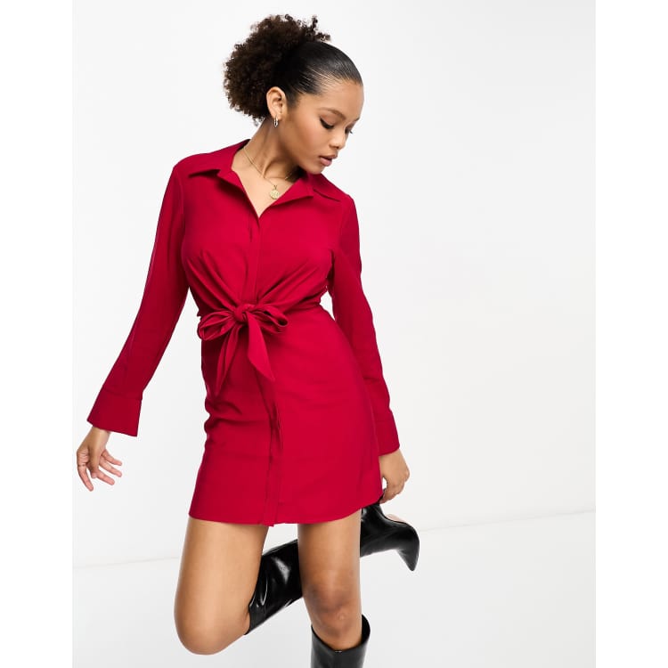 Mango tie waist dress in red