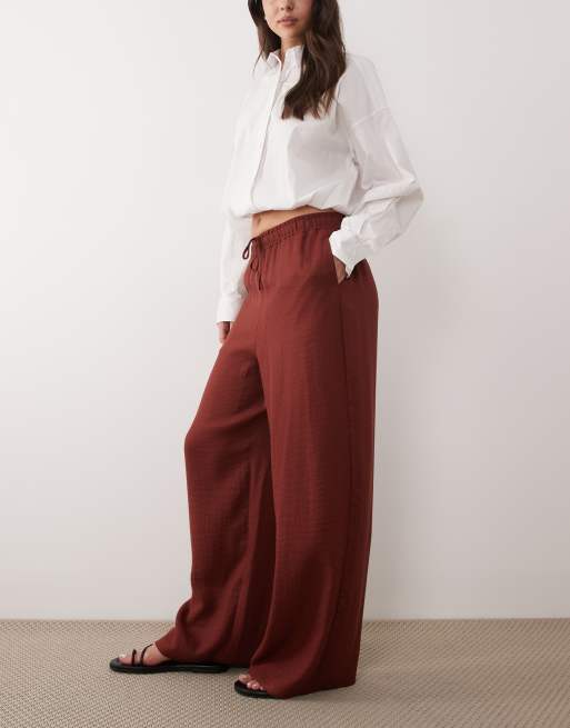 Mango tie waist flowy trouser in deep red, 2 of 5