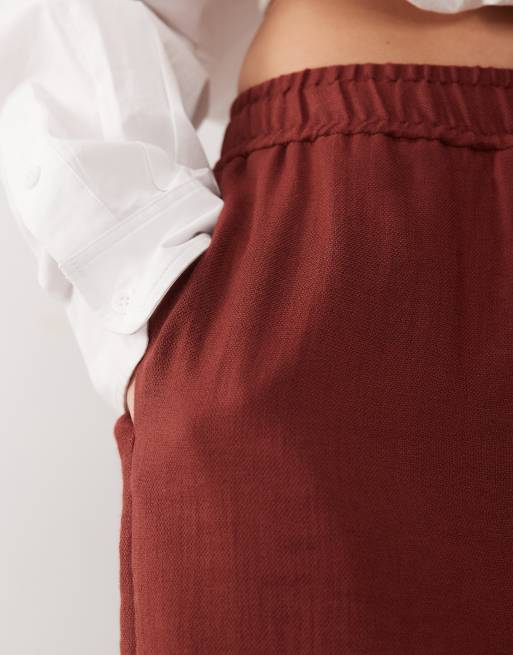 Mango tie waist flowy trouser in deep red, 4 of 5