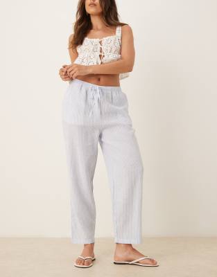 Mango tie waist linen pants in blue
