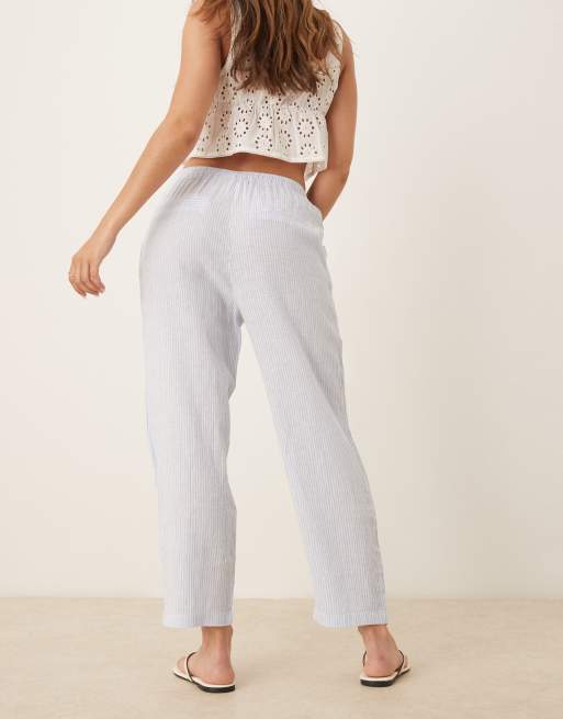 Mango tie waist linen pants in blue, 3 of 5