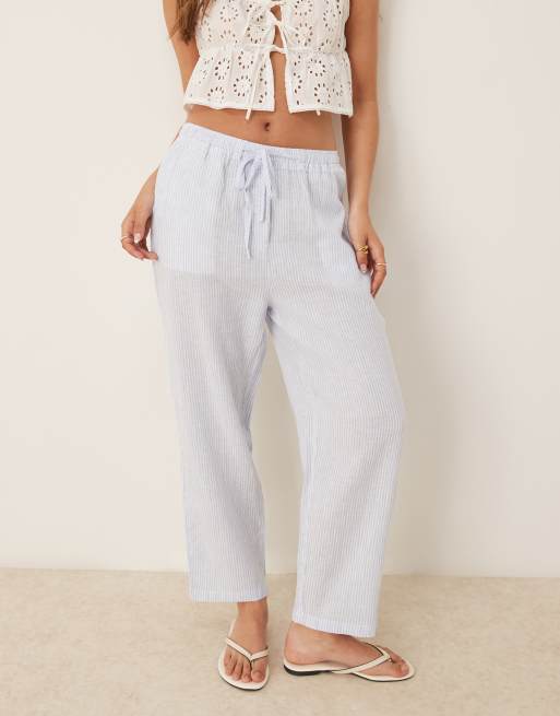 Mango tie waist linen pants in blue, 5 of 5