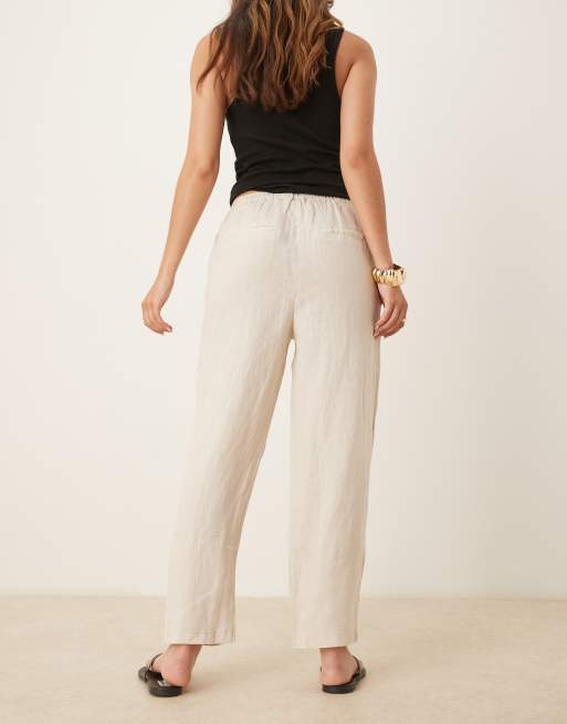 Mango tie waist linen pants in light beige, 3 of 5