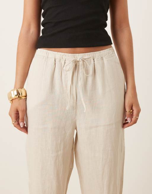 Mango tie waist linen pants in light beige, 4 of 5