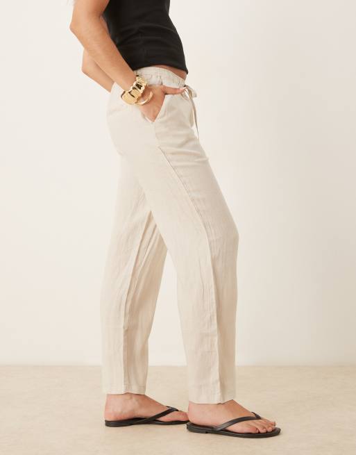 Mango tie waist linen pants in light beige, 5 of 5