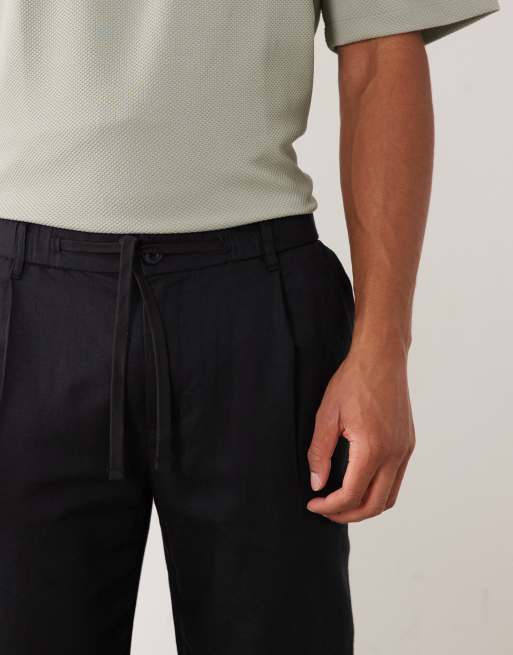 Mango tie waist linen trouser in black, 2 of 5