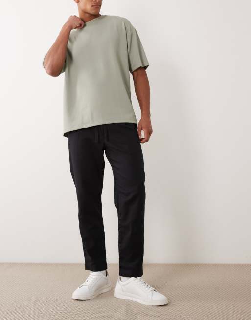 Mango tie waist linen trouser in black, 5 of 5