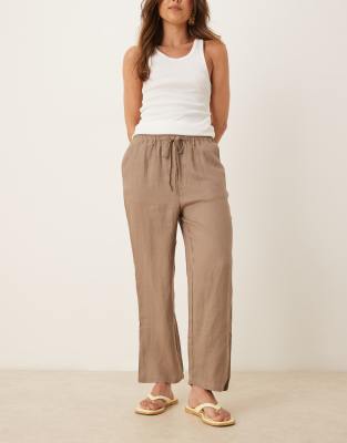 Mango Mango tie waist linen trousers in brown