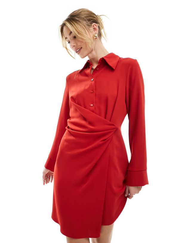 Mango - tie waist midi dress in red