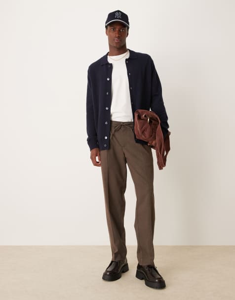 Mango tie waist pleat front straight leg trouser in brown - view 1