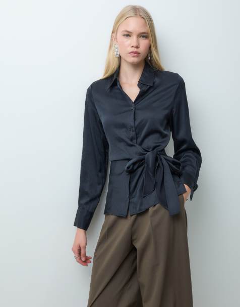 Mango tie waist shirt in black - view 1