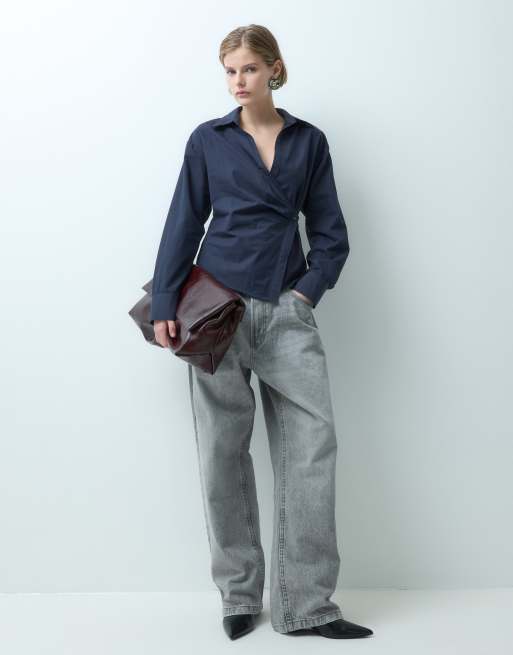 Mango tie waist shirt in navy, 2 of 5