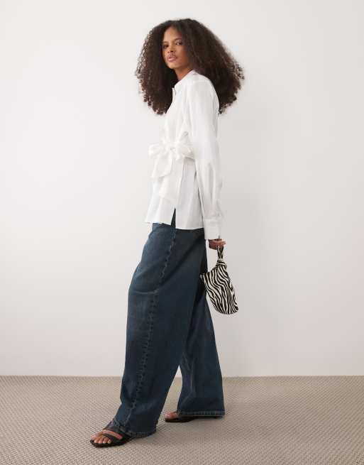 Mango tie waist shirt in white, 2 of 4