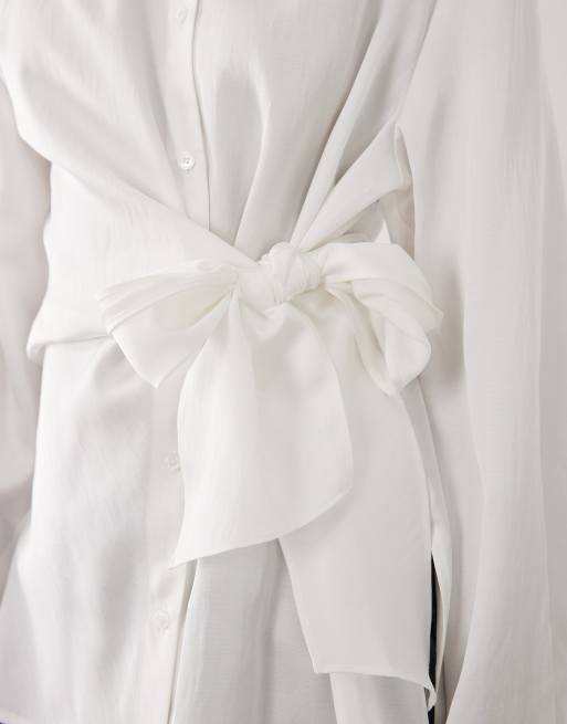 Mango tie waist shirt in white, 3 of 4