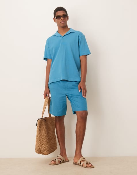 Mango tie waist short co-ord in aqua blue - view 1