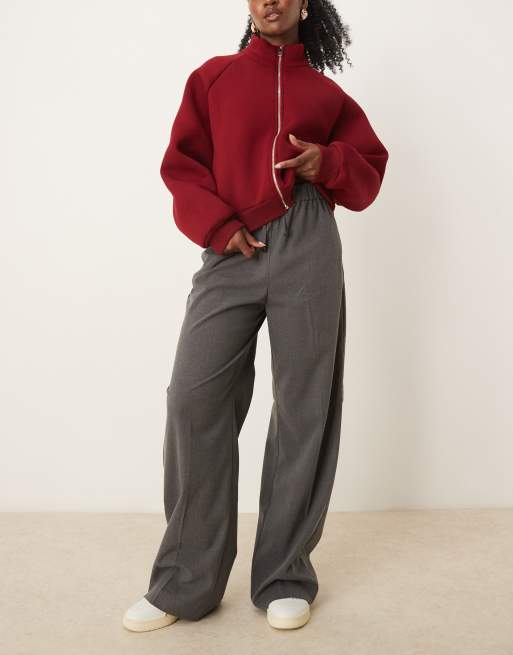 Mango tie waist straight leg pants in gray