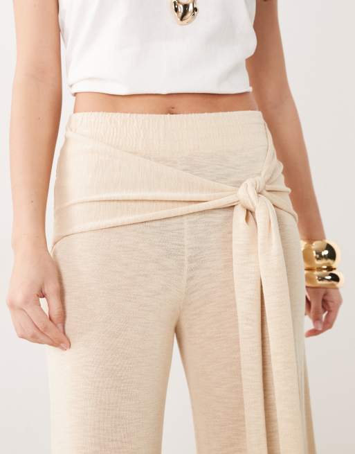 Mango tie waist straight pants in beige, 3 of 5