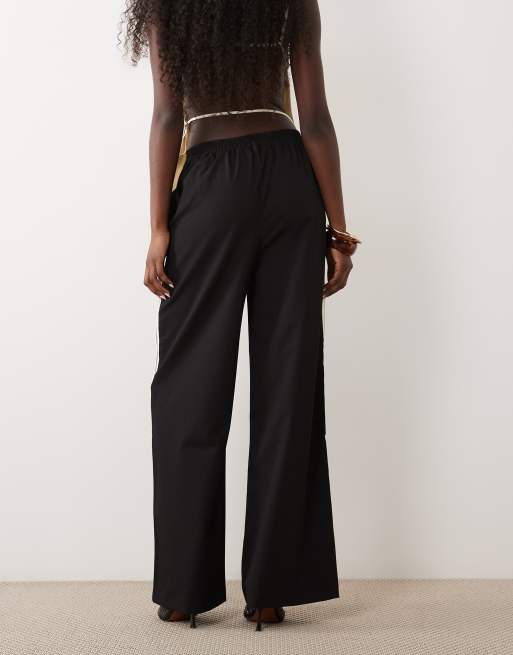 Mango tie waist straight pants with side stripe in black, 3 of 5