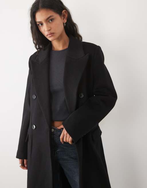 Mango tie waist tailored coat in black, 2 of 4
