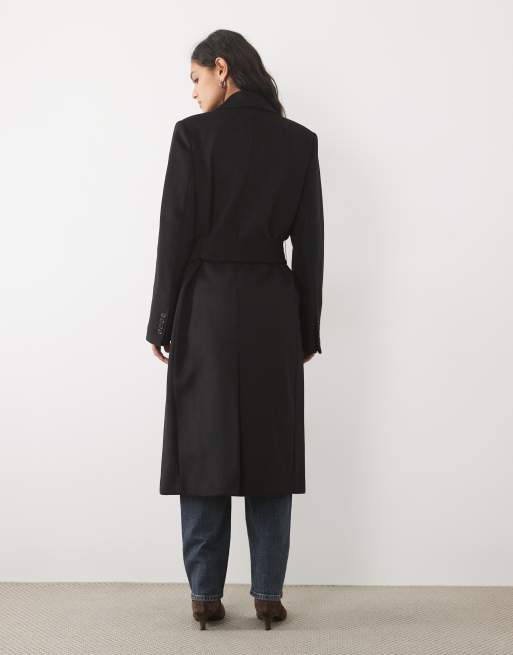 Mango tie waist tailored coat in black, 4 of 4