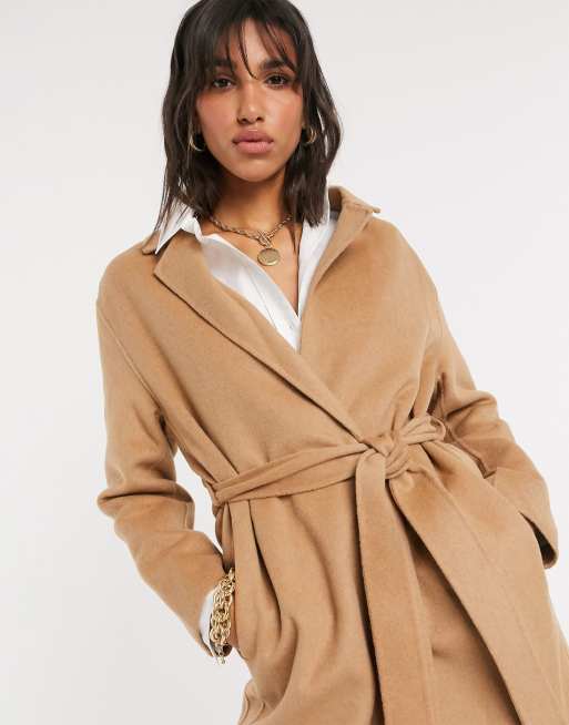 Mango tie waist sale coat in camel