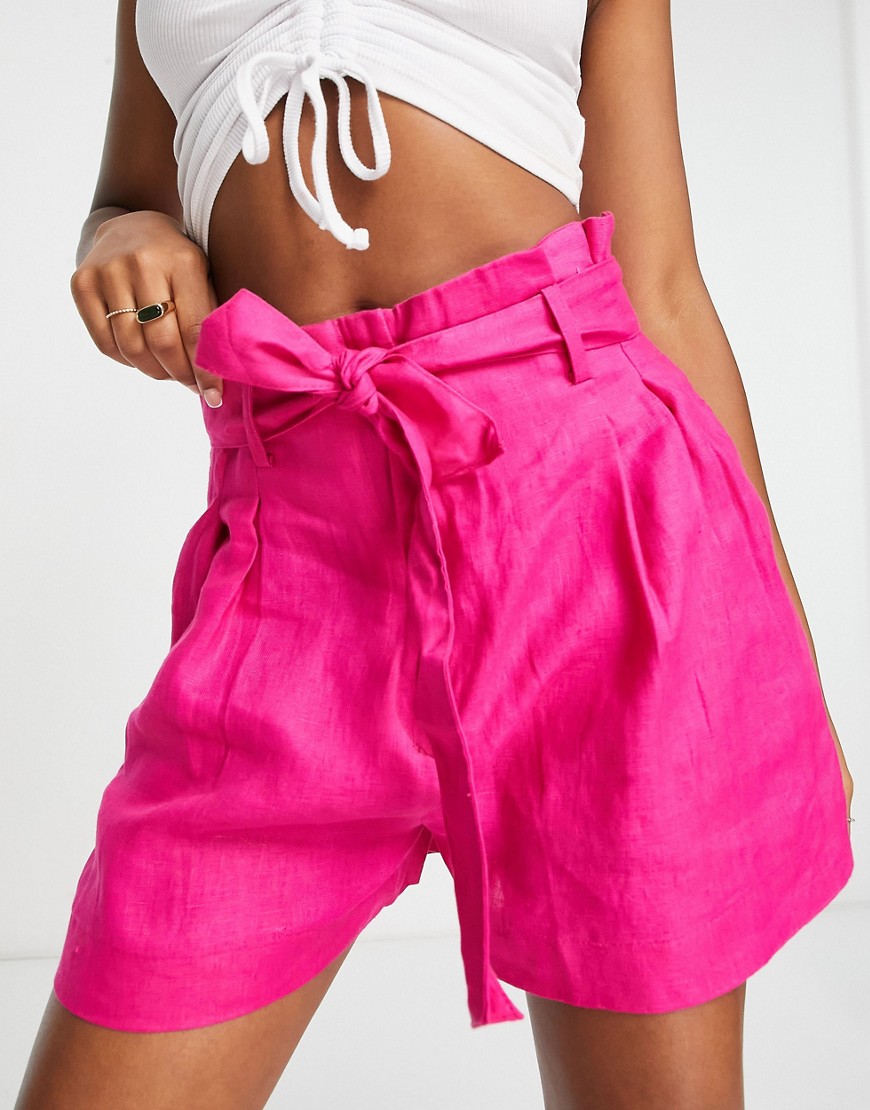 Mango tie waist tailored shorts co-ord in bright pink