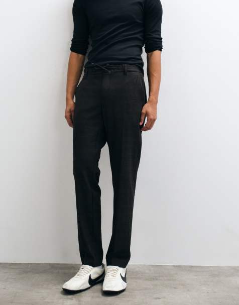 Mango tie waist tailored trouser in brown check - view 1