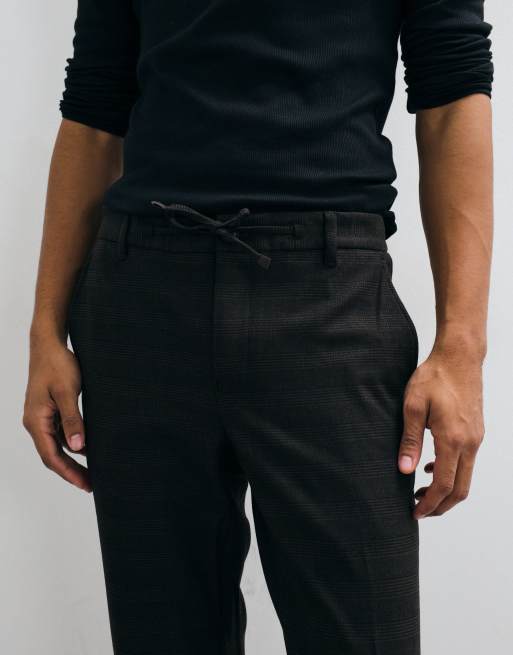 Mango tie waist tailored trouser in brown check, 3 of 5