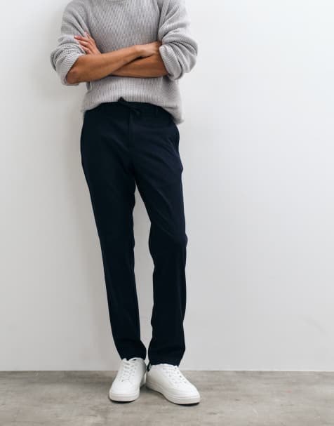 Mango tie waist tailored trouser in navy - view 1