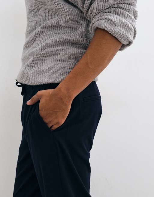 Mango tie waist tailored trouser in navy, 3 of 5