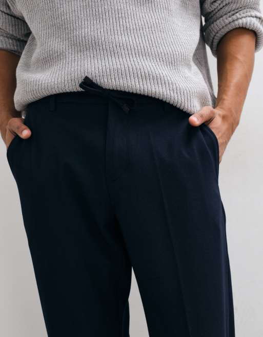 Mango tie waist tailored trouser in navy, 4 of 5