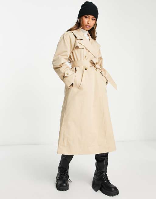 Mango Oversized Trench Coat With Hood in Natural