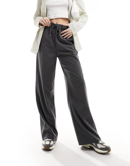 Mango tie waist trousers in grey ASOS