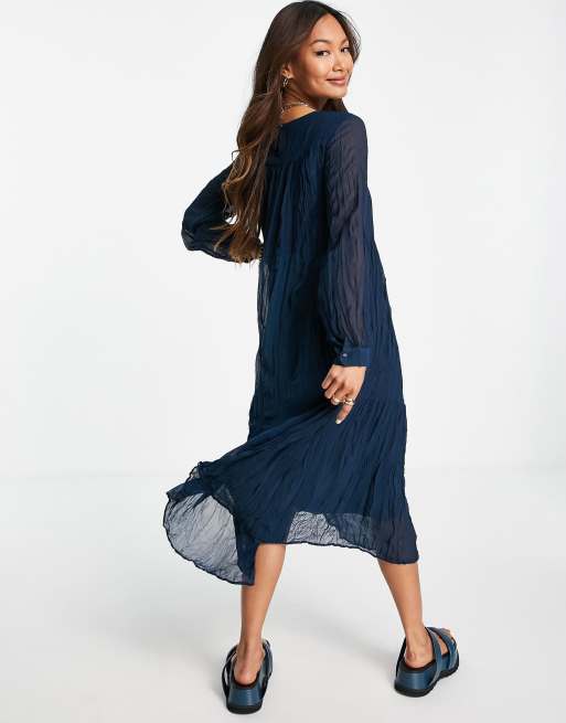 Mango tiered maxi dress in navy