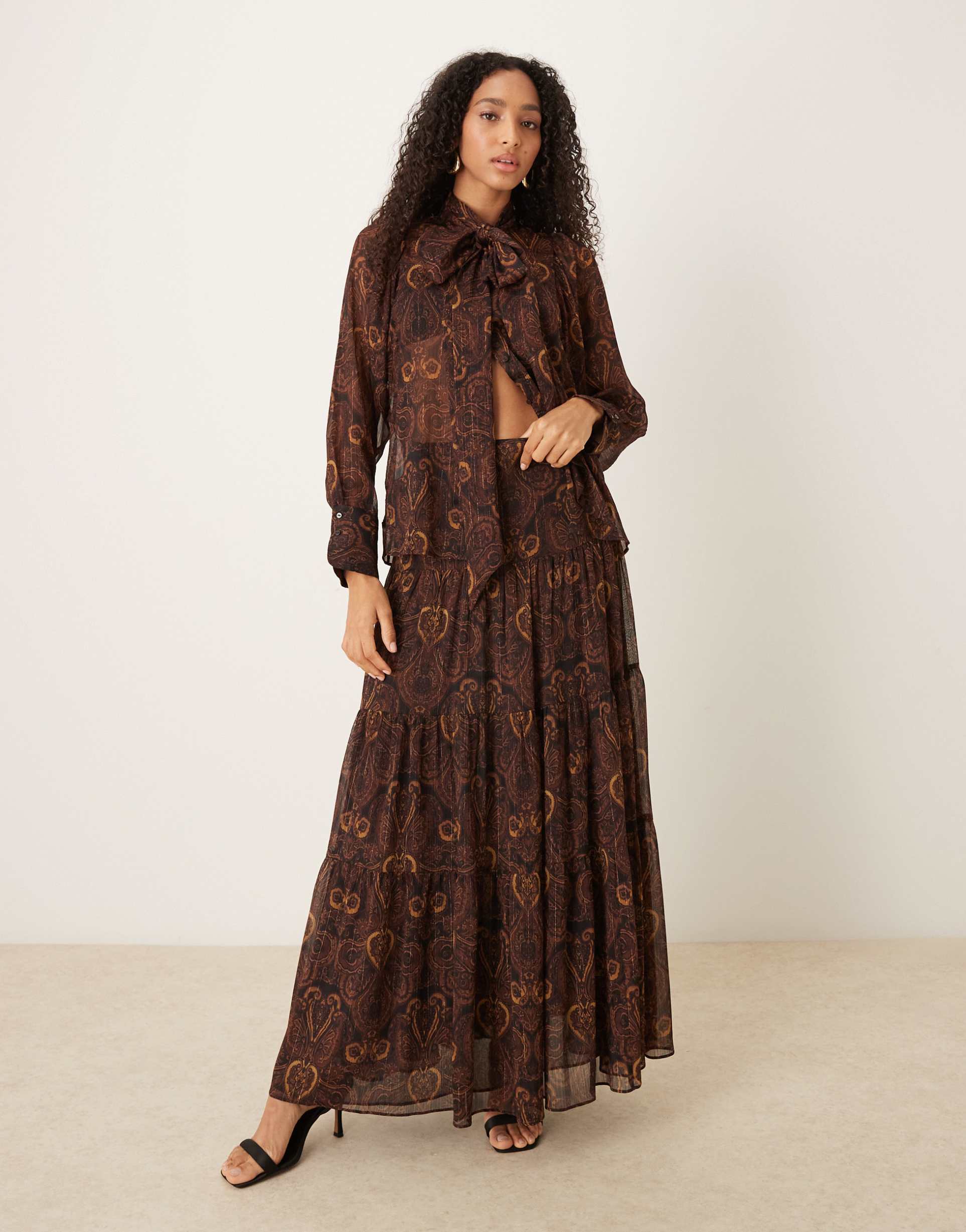 mango tiered maxi skirt in paisley print - part of a set