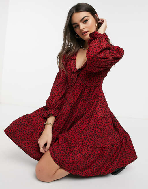 Mango red outlet floral dress