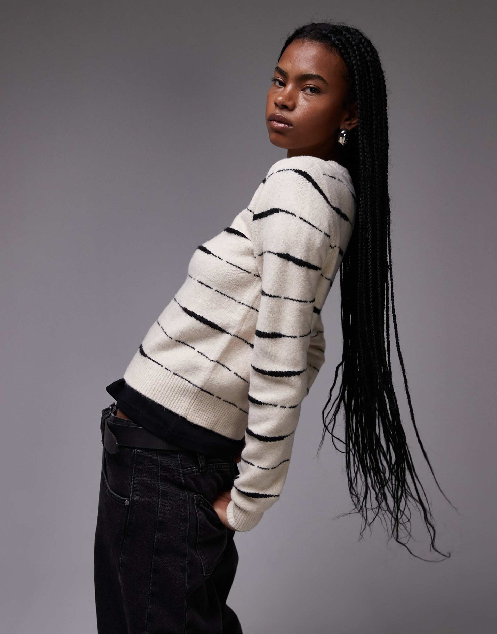 mango tiger stripe knit sweater in white