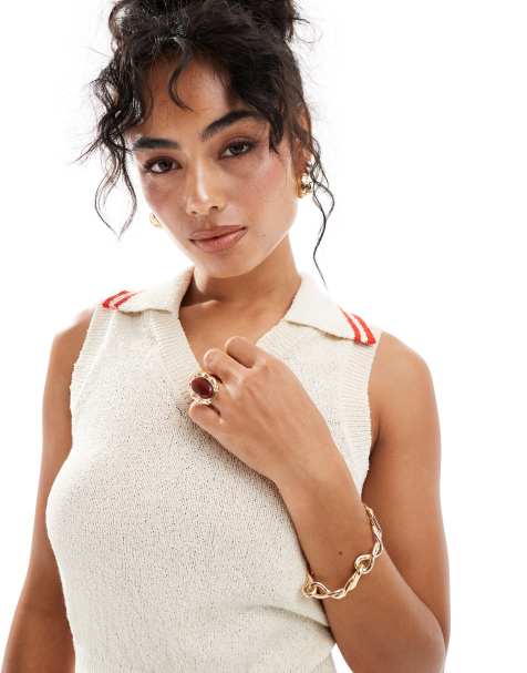 Mango tipped edge knitted vest in light beige - view 1