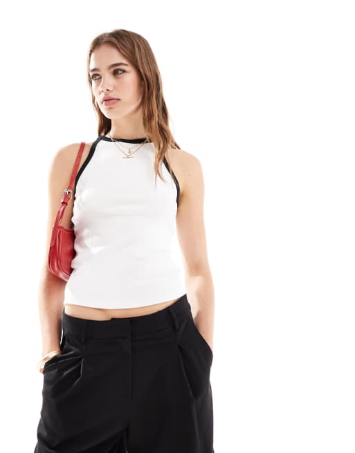 Mango tipped edge tank top in white