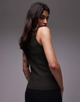 Mango Tipped Racer Neck Tank Top In Green