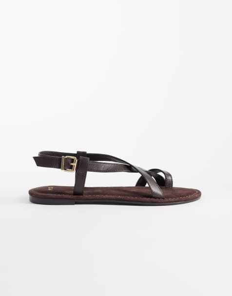 Mango toe detail flat sandal in chocolate - view 1