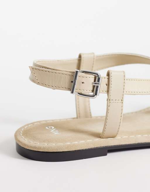 Mango toe detailing flat sandals in sand, 3 of 4