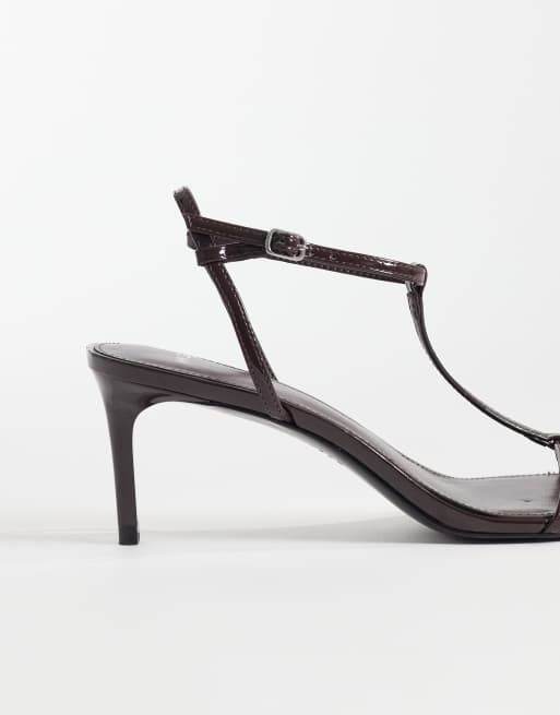 Mango toe post heeled sandal in dark brown, 4 of 4