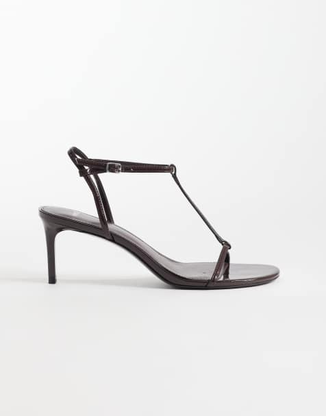 Mango toe post heeled sandals in dark brown - view 1