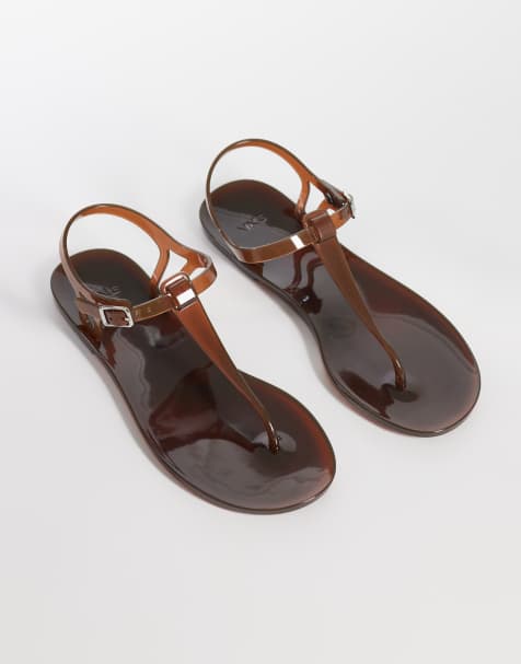Mango toe post jelly sandal in brown - view 1