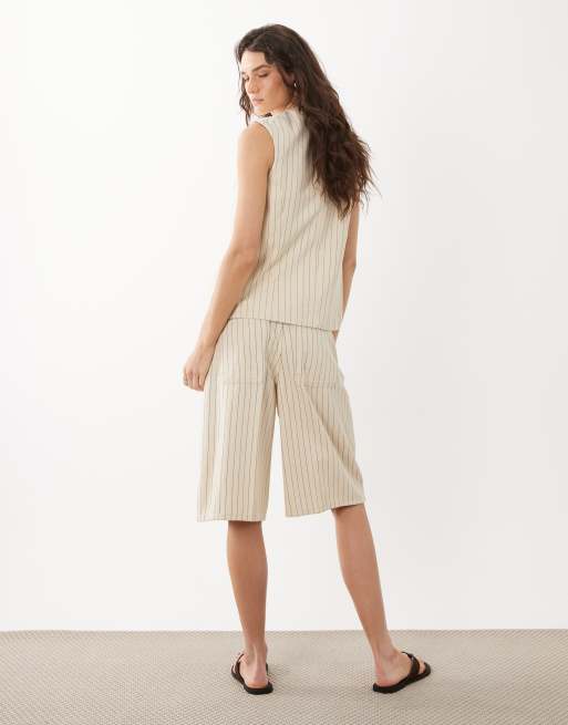 Mango Tony denim bermuda shorts in beige stripe - part of a set, 5 of 5